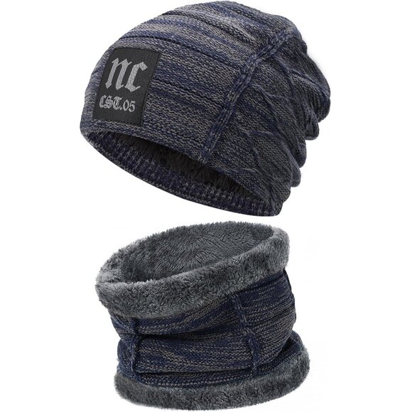Men Women NC Blue Winter Beanie Hat Scarf Set Warm Fleece Lined Set Gear